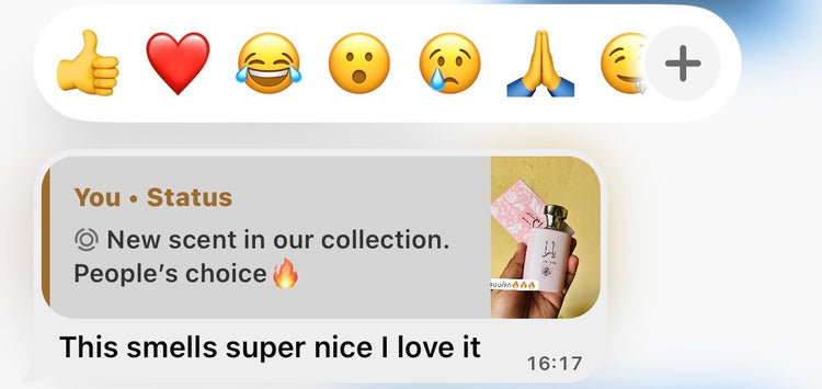 Customer WhatsApp review: "This smells super nice I love it."
